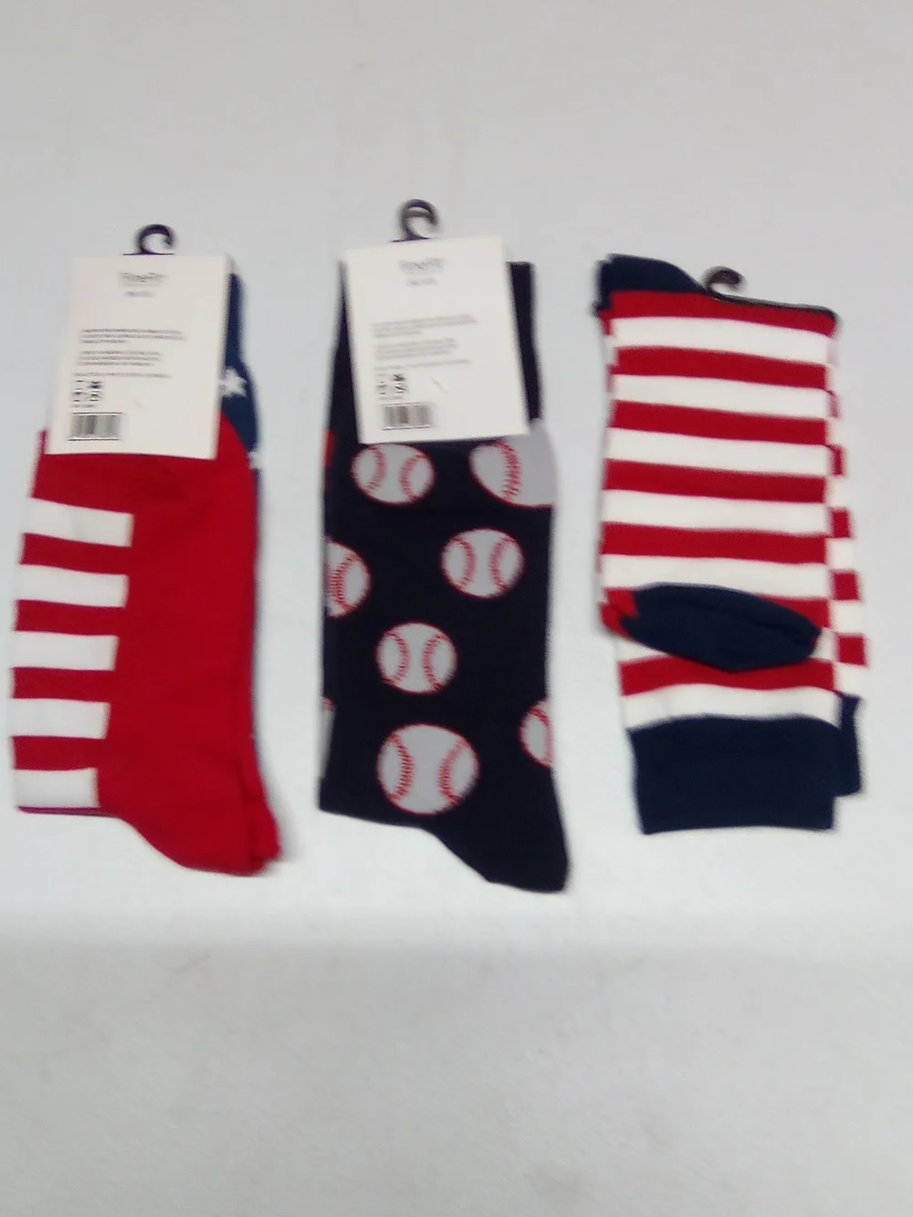 Men's Crew Socks - Navy, Red & White Patriotic and Baseball Designs ( Bag B )